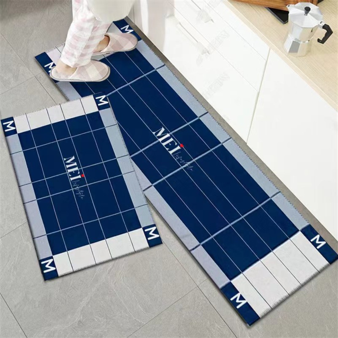 2 PCS Set Large Kitchen Mats With Thick Non Slip Bottom For Kitchen Floor With Beautiful Design (50&times;80CM And 50&times;160CM)