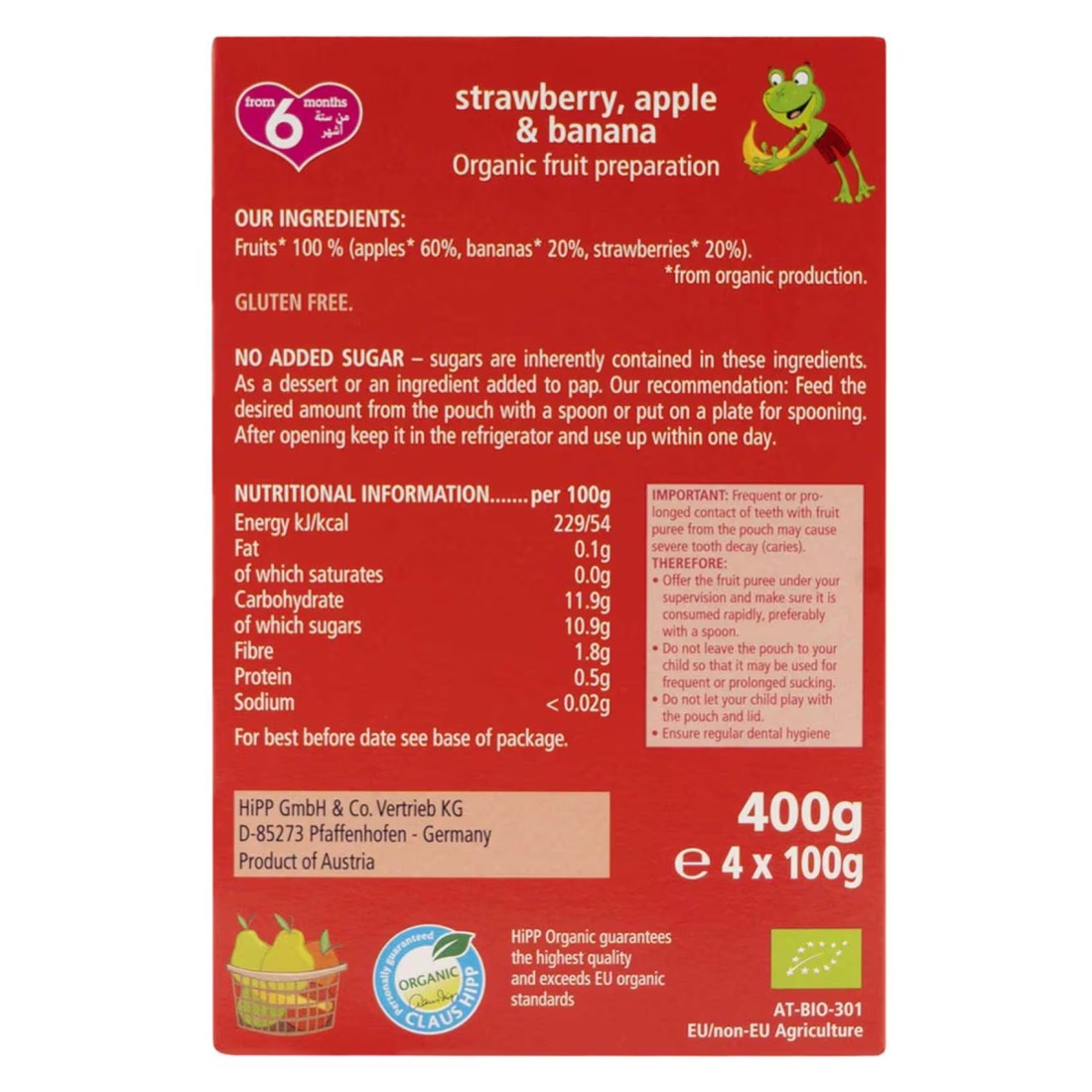 Hipp Organic Strawberry Banana And Apple Juice 100g Pack of 4