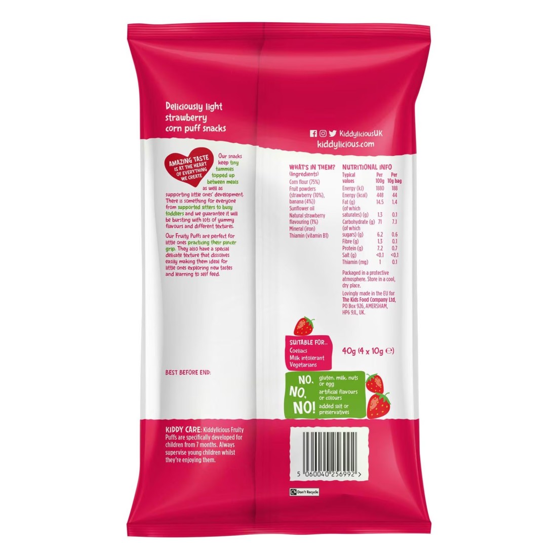 Kiddylicious Gluten-Free Strawberry Fruity Puffs 40g