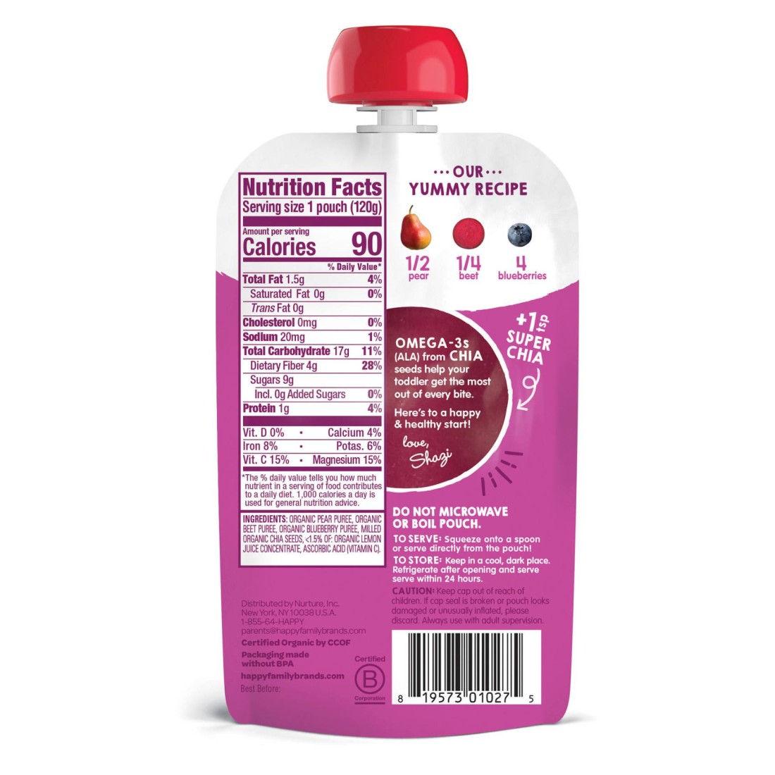 Happy Tot Superfoods Organic Pears Beets And Blueberries + Super Chia 120g