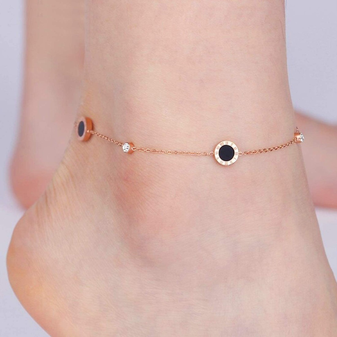 Aiwanto Beautiful Stone Ankle Chain Gift for Wife Anklet Fashion Jewelry Rose Gold