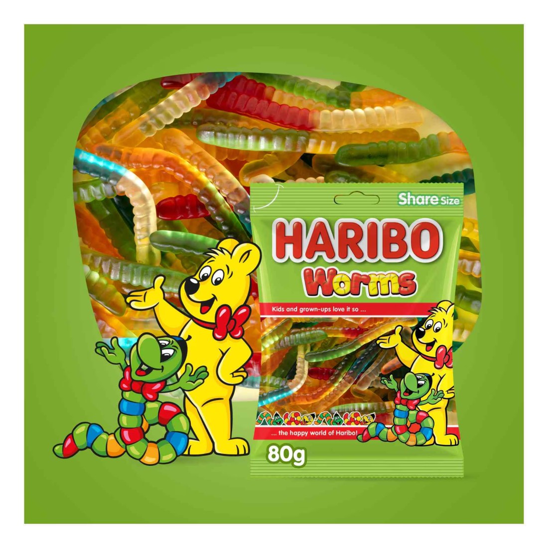 Haribo Worms Candy, 80g