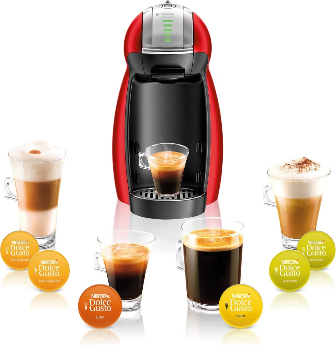 Nescafe Dolce Gusto By De&#39;Longhi Genio 2 Automatic Capsule Coffee Machine With Compact &amp; Powerful Up To 15 Bar Pressure, Cappuccino, Grande, Tea, Hot Chocolate &amp; Espresso Coffee Maker Edg465.R Red