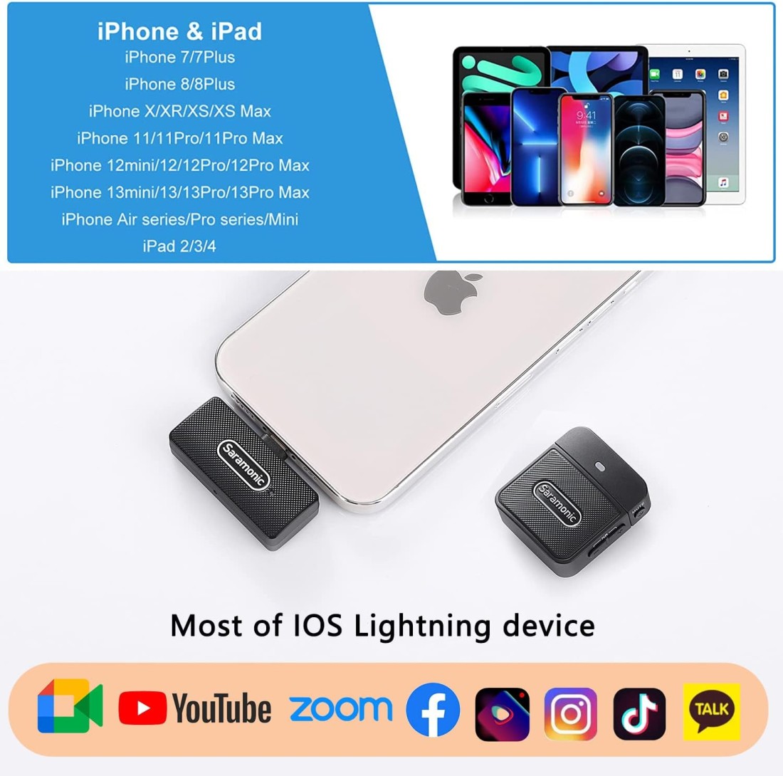 Saramonic Blink100 B4 Wireless Lavalier Microphones For iPhone iPad 2.4Ghz Plug &amp; Play Lapel Clip-On Mic With Noise