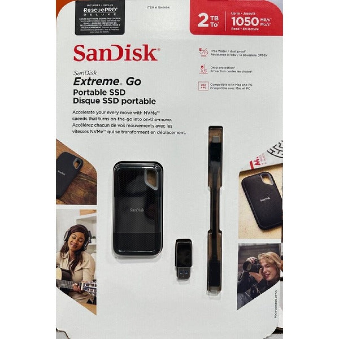 SanDisk NVMe Extreme Go Portable 2TB External SSD USB 3.2 Gen 2 USB-C