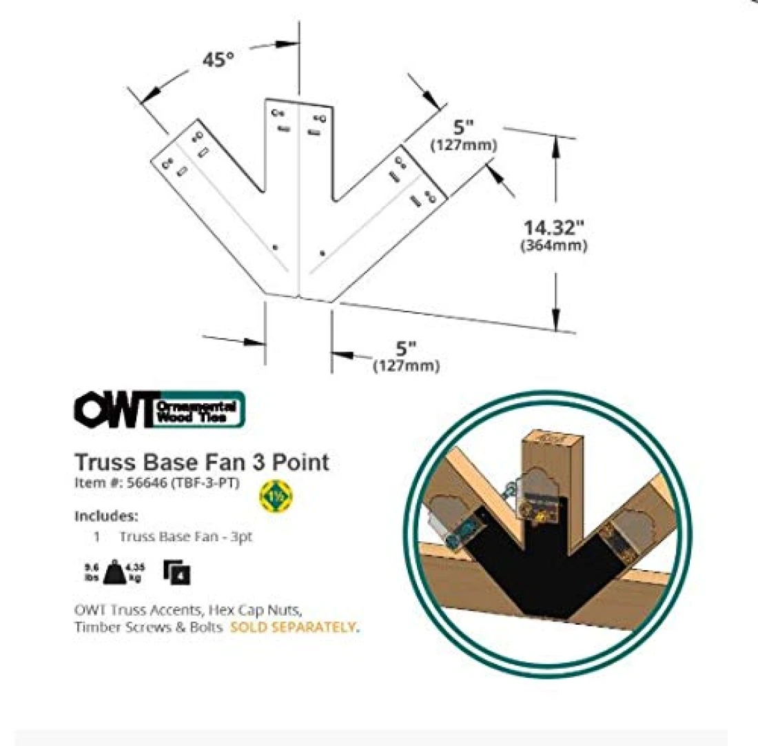 Ozco Building Products 56646 Truss Base Fan 3 Point Plate 1 Per Pack Black