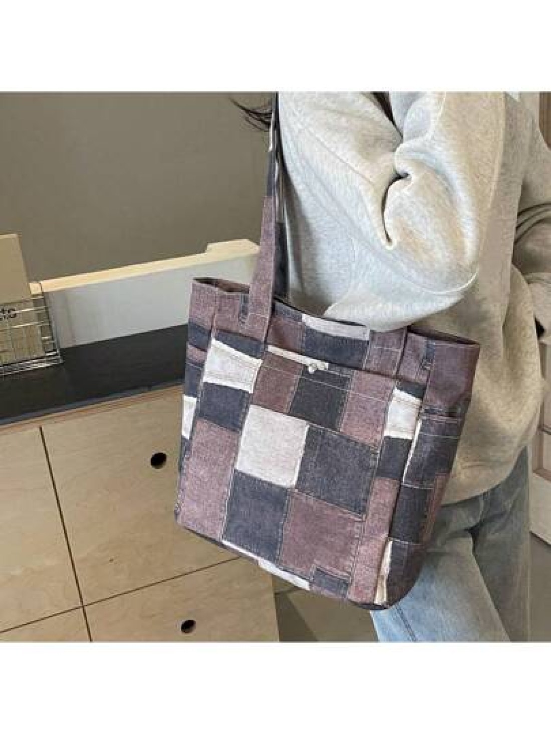 Canvas Denim Printed Tote Bag Multi Pockets Shoulder Handbag Fashion Denim Backpack For Women