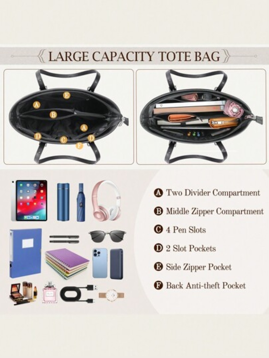 NEWHEY Tote Bags For Women Leather Shoulder Bag Large Capacity Purses And Handbags With Removable Small Pouch