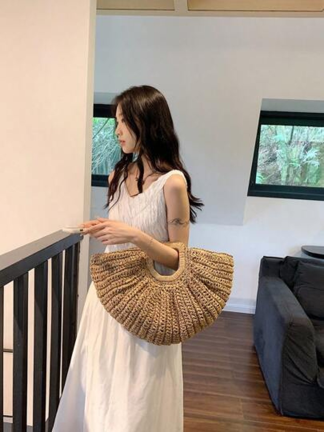 1pc Large Capacity Khaki Tote Bag Woven Straw Open Top Round Bag For Travel Vacation Beach Summer Straw Beach Bag For Women Vacation Essentials Perfectly Matching With Beach Accessories Women