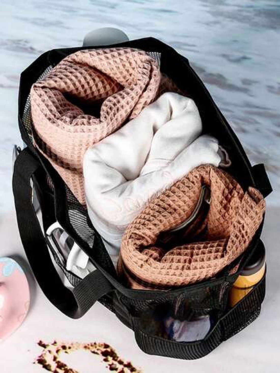 1PC Large Mesh Beach Bag Sandproof Swim Tote Bag Oversized For Family Foldable Lightweight Pool Boat Bag With Zipper And Extra Pockets For Toys Vacation Beach Cruise Essentials School Bag Large Capaci
