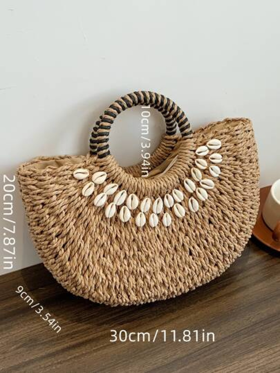 Tropiscape 2025 Fashion Hollow Straw Shell Bag Handwoven Semi Circle Tote Handbag Suitable For Beach Holiday Daily Use Travel Parties Gift For Women Bohemia Chill Vacation