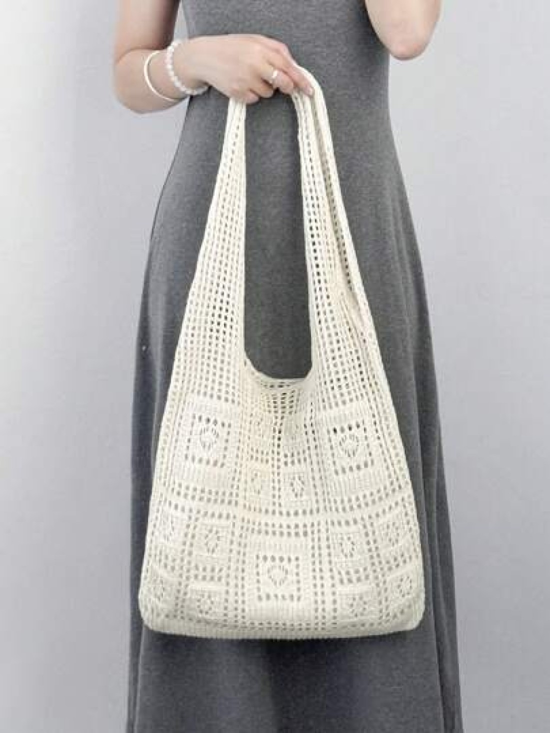 Minimalist Crochet Bag Hollow Out Design Vacation School Bag Large Capacity Portable For Teen Girls Women College Students White Collar Workers Perfect For Work Back To School Middle School High Schoo