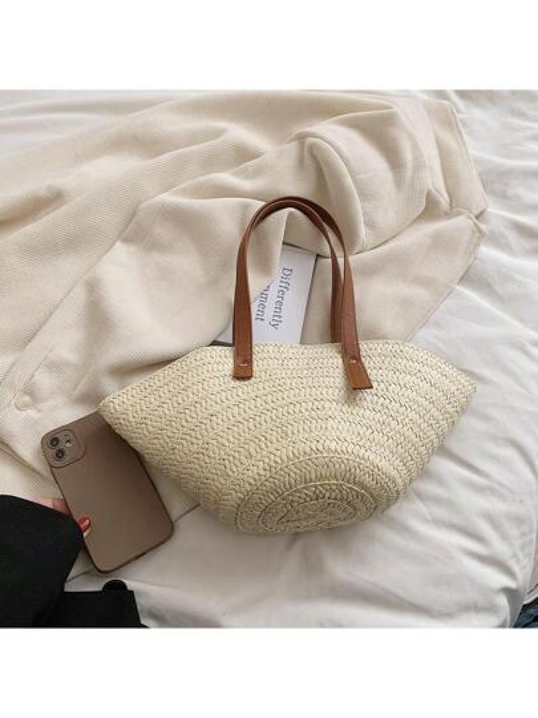 Versatile And Simple Tote Handbag For Women Shoulder Bag For Shopping Vacation Straw Beach Bag For Travel