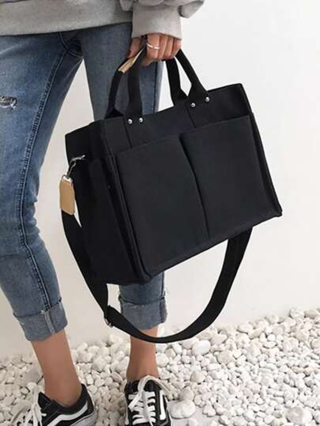 Large Capacity Canvas Tote Bag With Multiple Pockets For Casual Use Simple Canvas Tote Bag Wide Strap Crossbody Bag Multi Pockets Handbag for Travel