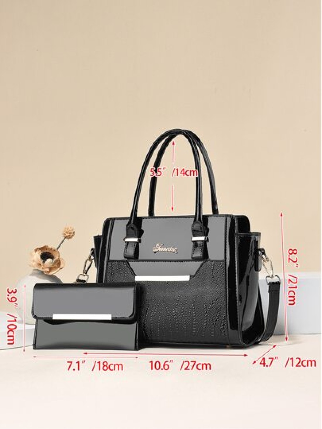 PLANEE 2pcs Fashionable Letter Patch Decorated Handbag With Coin Purse Business Casual Woman Bag Pefect For Office Business And Work Eye Catching Work Bags For Women Best Mothers Day Gifts Ever