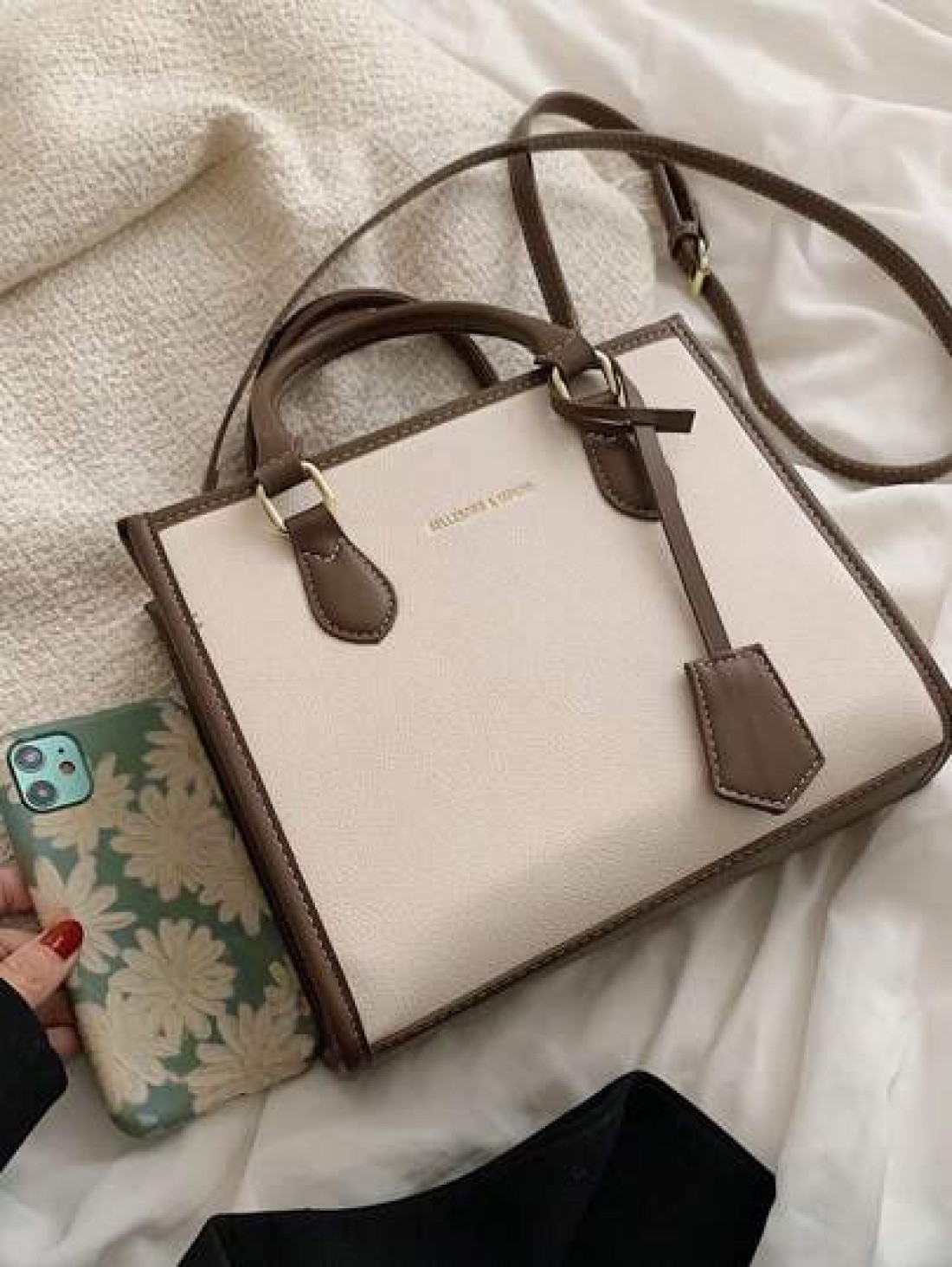 BELLEBORG Old Moeny Lightweight Business Casual Letter Detail Contrast Binding Square Bag For Women Rookies White Collar Workers For Teen Girls Women College Students Rookies White Collar Workers Perf