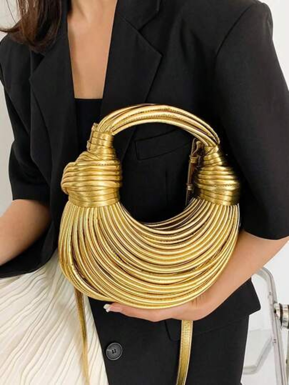 Handbags For Women New Gold Luxury Designer Brand Handwoven Noodle Bags Rope Knotted Pulled Hobo Evening Clutch Chic