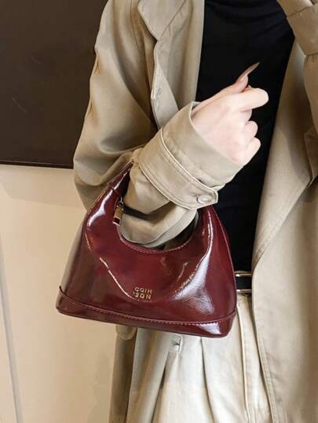 Retro Waxed Leather Burgundy Red Handbag Niche Design And Good Looking Crossbody Bag High End Texture Classic And Elegant Shoulder Bag Versatile For Daily Use Suitable For Daily Matching Photo Shoots