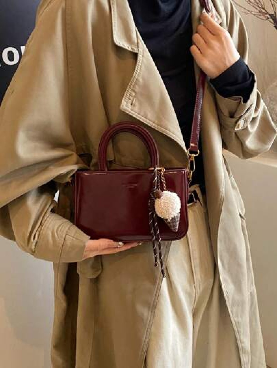 Wine Red Handbag Vintage Style Fashion Versatile Structured Zipper Closure Crossbody Bag PU Leather Suitable For Daily Commute Dating Gift Best Mothers Day Gifts Women