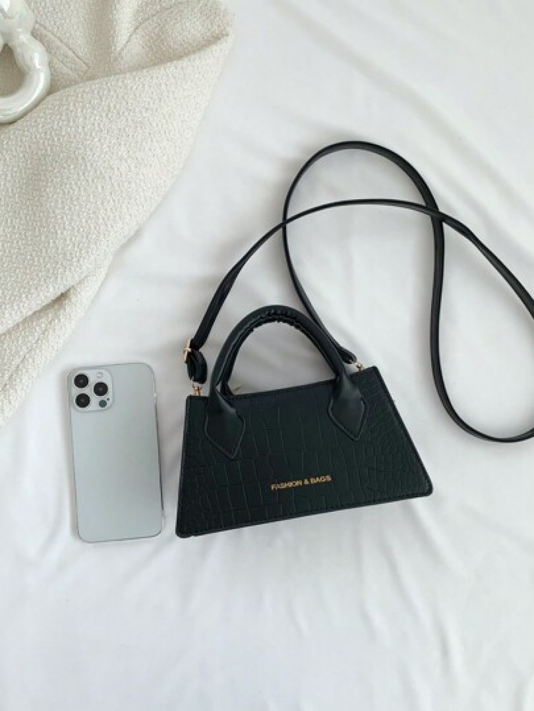 Lightweight Business Casual Small Square Bag Double Handle Crocodile Embossed Letter Pattern For Teen Girls Women College Students Rookies White Collar Workers Perfect For Office College Work Business