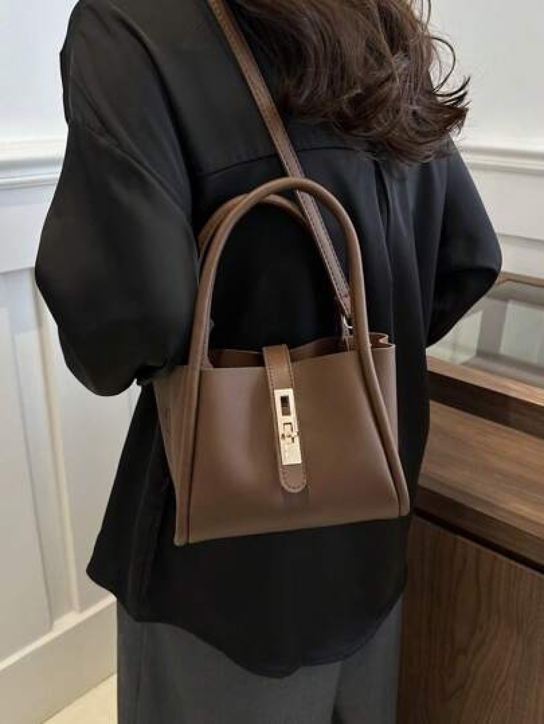 Women s New Solid Color PU Fashion Mother Handbag Versatile Cross Body Bag With Small Coin Purse