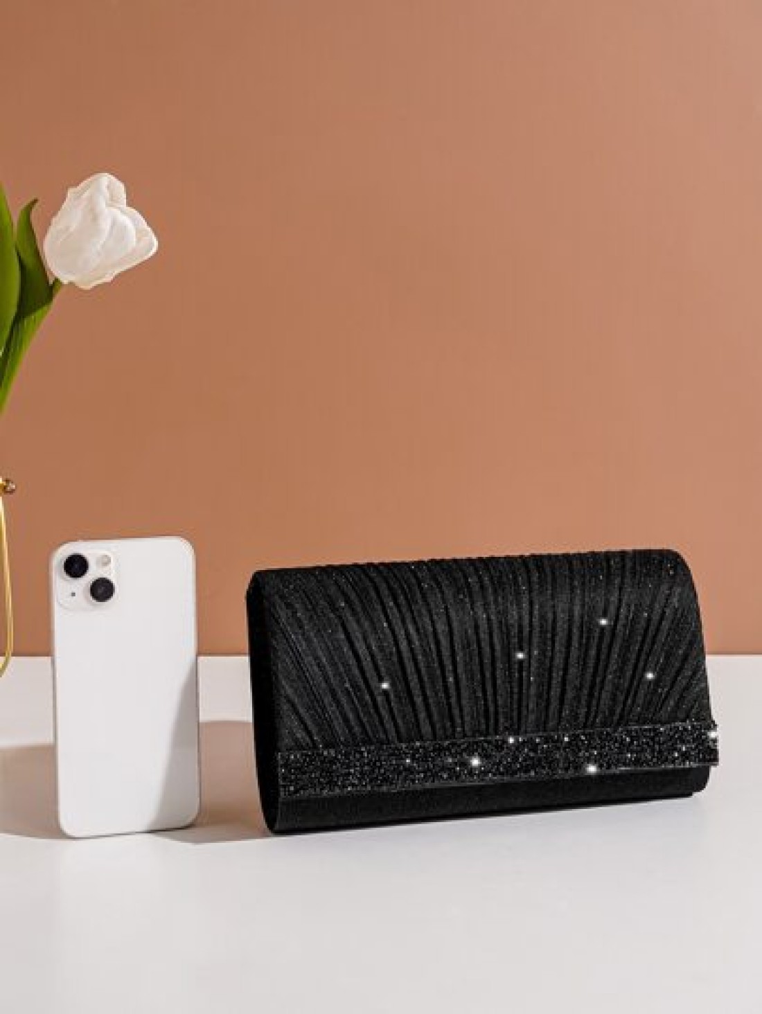 Vincy Glitter Handbag Glamorous Elegant Exquisite Quiet Luxury Sequin Stylish Luxury Shiny Glitter Ruched Detail Flap Square Bag Evening Bag Dinner Bag For Party Girl Woman Bride Perfect For Party Wed