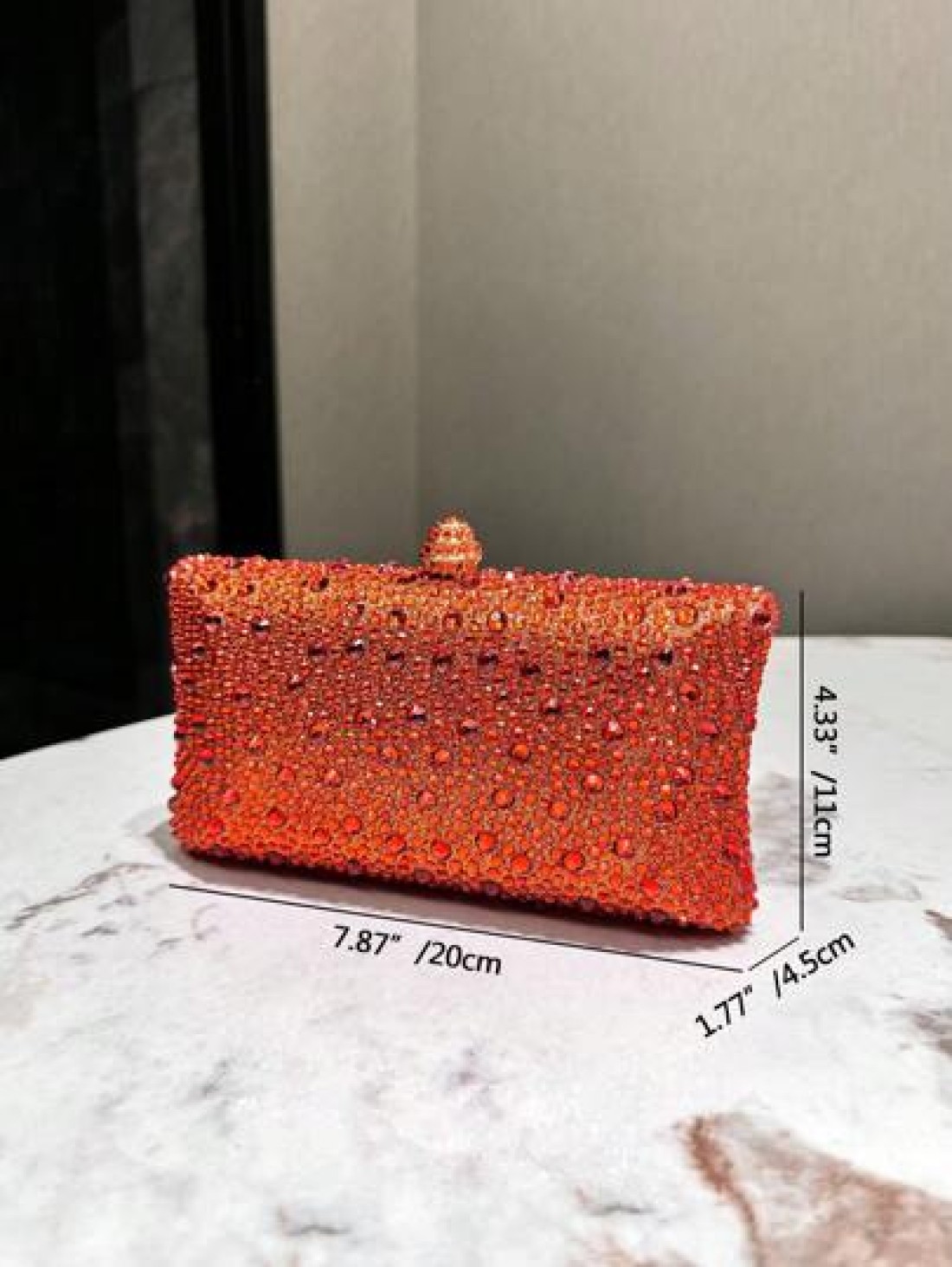 One Orange Sparkling Double Sided Hot Drill Rhinestone Decoration Clutch Metal Crossbody Chain Fashionable Elegant Classic Evening Bag Suitable For Formal Dinners Parties Weddings Banquets Festivals A