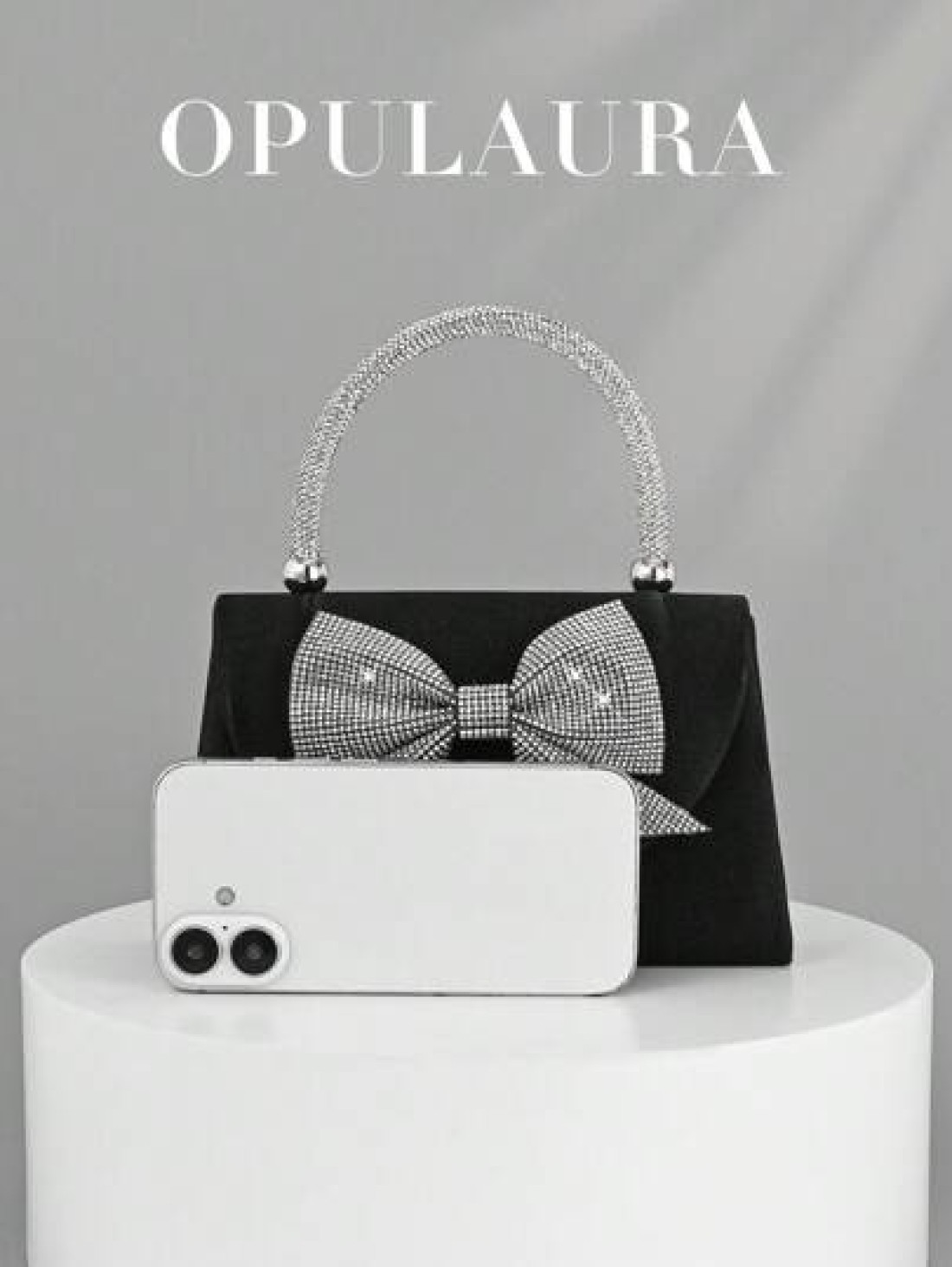 OpulAura Women s European And American Fashion Black Satin Flap Clutch Evening Bag Sparkling Elegant Bowknot Rhinestone Decor Party Handbag Luxury Satin Formal Dress Bag Chain Shoulder Bag Suitable Fo