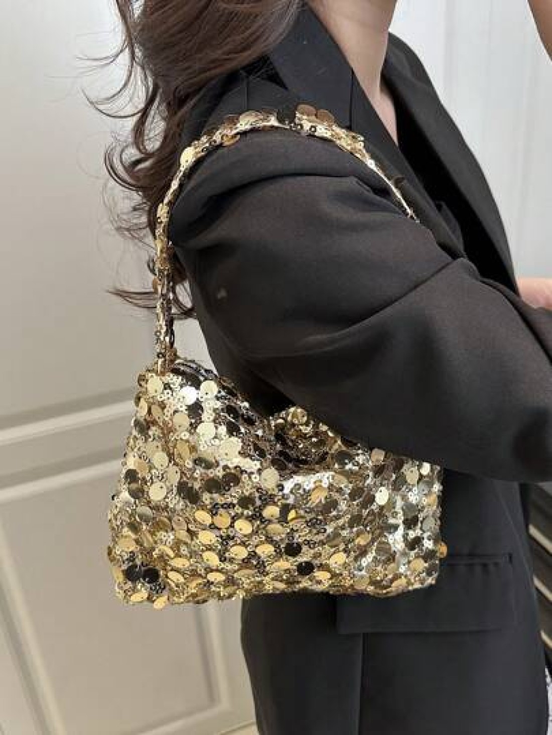 1pc Zippered Closure Sparkly Wristlet Bag Multicolor Sequin Design Europe US Style Creative Personality Cell Phone Shoulder Crossbody Bag Suitable For Party Gala Date Night For Women