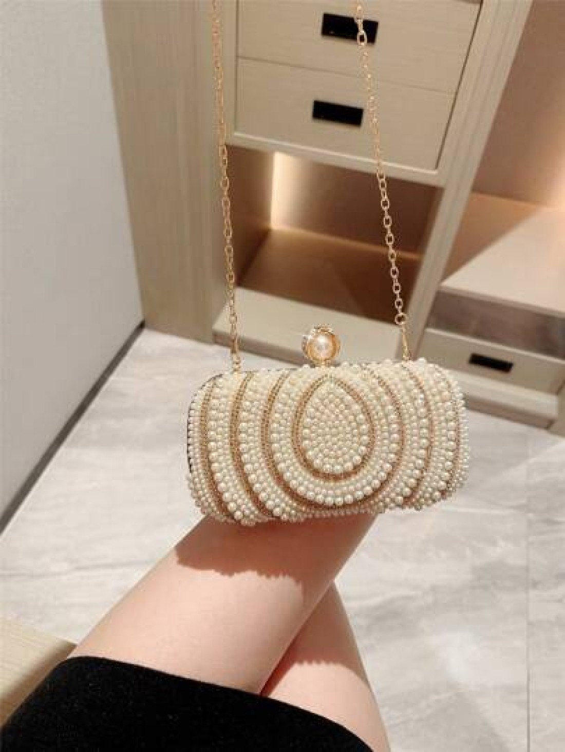 1pc Sparkling Charming Elegant Exquisite Rhinestone Decor Clutch Bag Romantic Faux Pearl Embellished Party Handbag For Women Perfect Gift For Parties Weddings Galas Dinners Banquets Suitable To Pair W