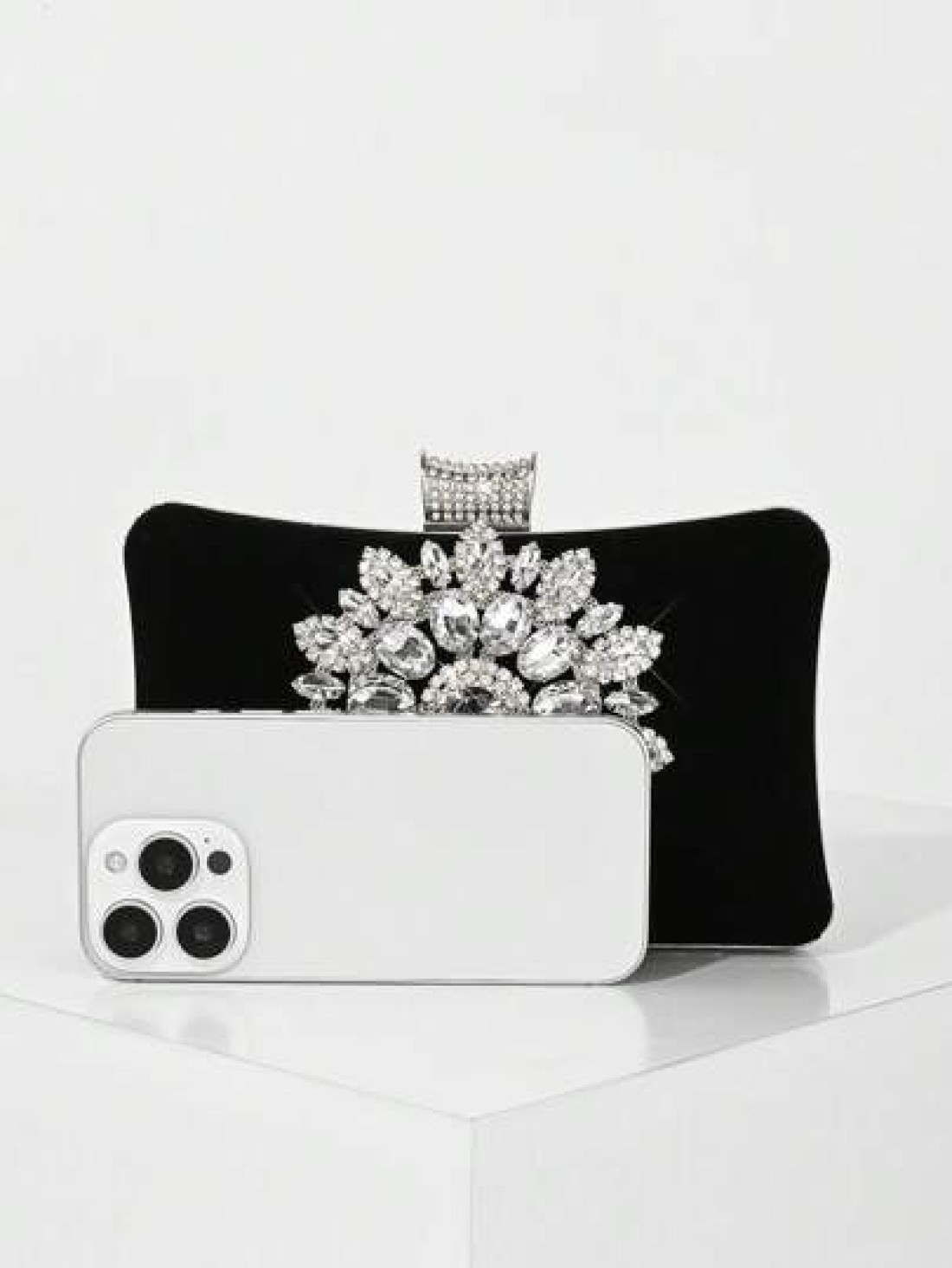 Women s Fashion Black Velvet Evening Bag Romantic Wedding Clutch Purse Luxury Crystal Decor Formal Party Dress Handbag Bridal Crossbody Bag