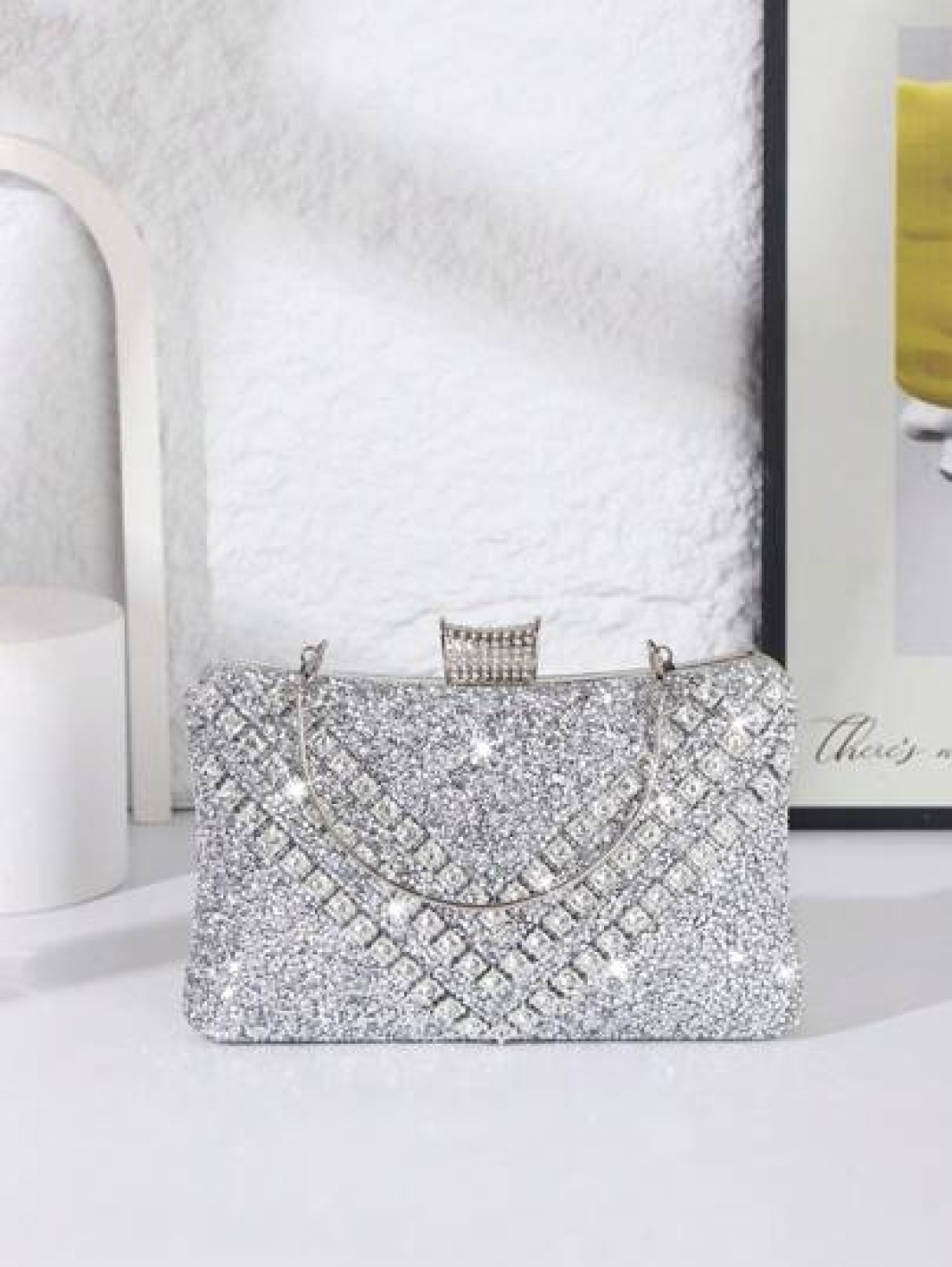 Women s Shiny Rhinestone Decorated Evening Clutch Bag Comes With Metal V Shape Rhinestone Decor Dazzling Box Shaped Purse Perfect For Enchanting Looks Suitable For Bride Wedding Party Prom Birthday Gi