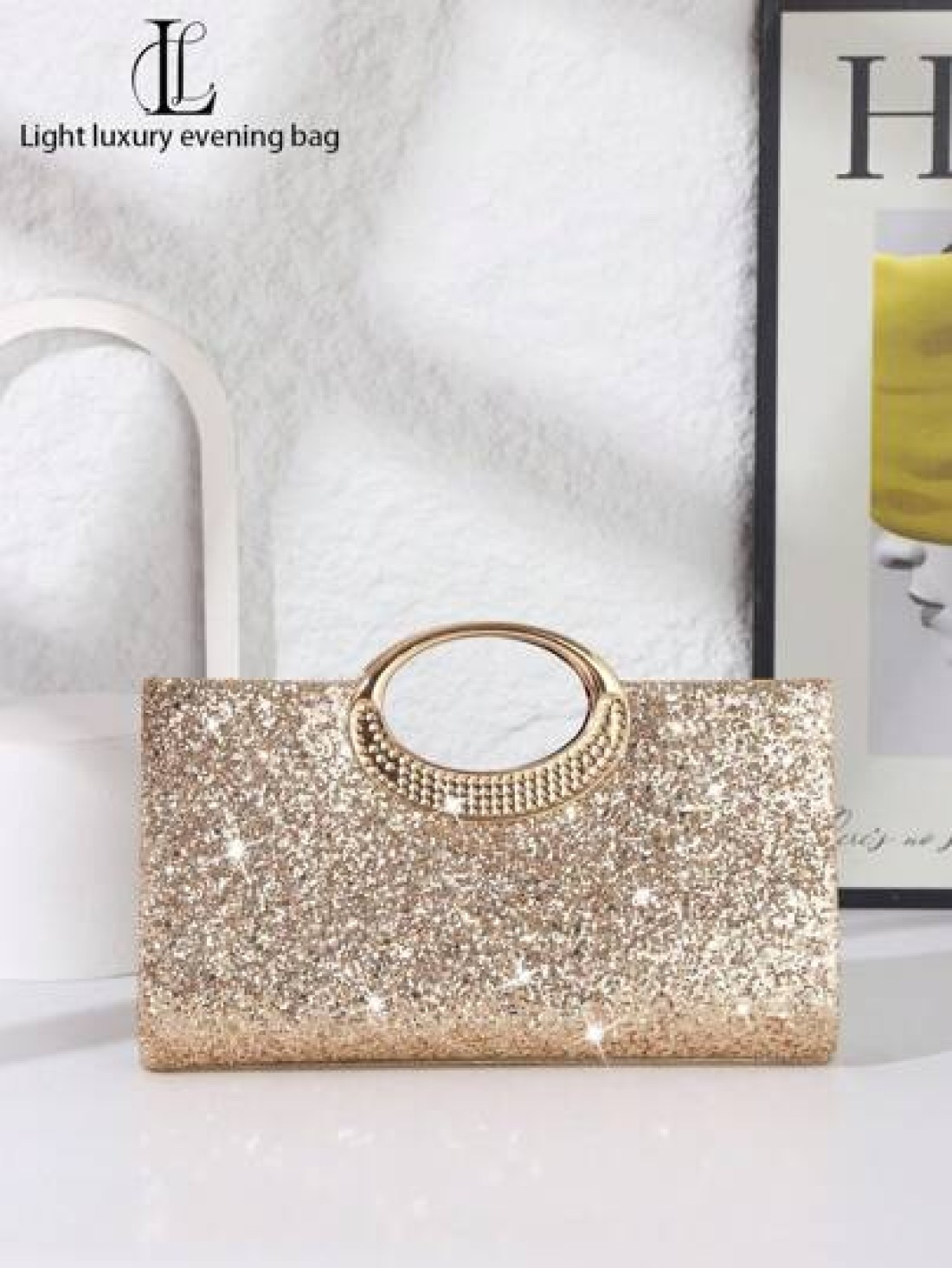 1pc Women s Elegant Glittering Evening Clutch Bag Glitter Material Shiny Handbag Charming Elegant Exquisite Luxury Sparkling Gold Suitable For Party Wedding Prom Dinner Banquet
