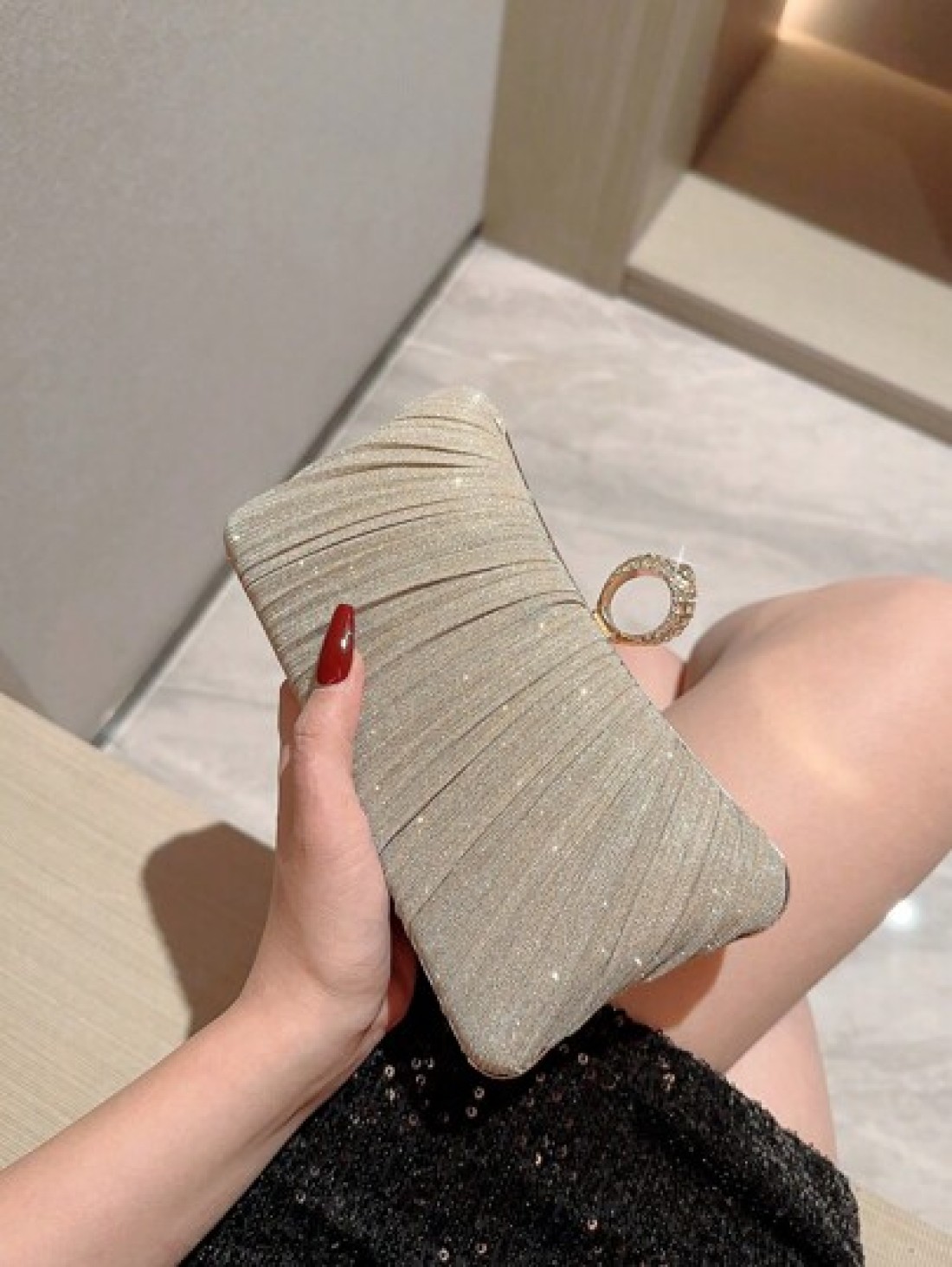 1pc Shiny Glamorous Box Shaped Evening Clutch Bag With Luxurious Rhinestone Decor For Formal Party Wedding Prom