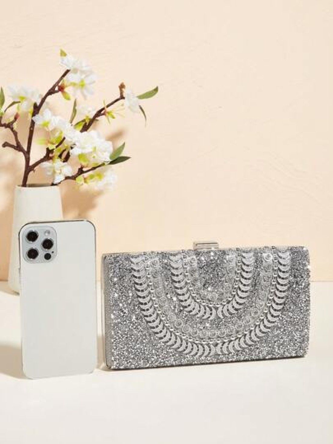 Handcrafted Glitter Rhinestone Embedded Evening Clutch Bag Party Bag Cosmetic Bag Shoulder Strap Crossbody Chain Bag Fashion Handbag
