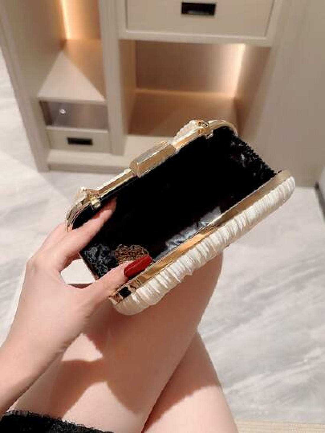 Moonlit EveBag Glamorous Elegant Exquisite Quiet Luxury Sequin Stylish Luxury Shiny Faux Pearl Clutch Box Bag Evening Bag For Wedding For Party Girl Woman Bride Elegant Pearl Clutch Prom Bag
