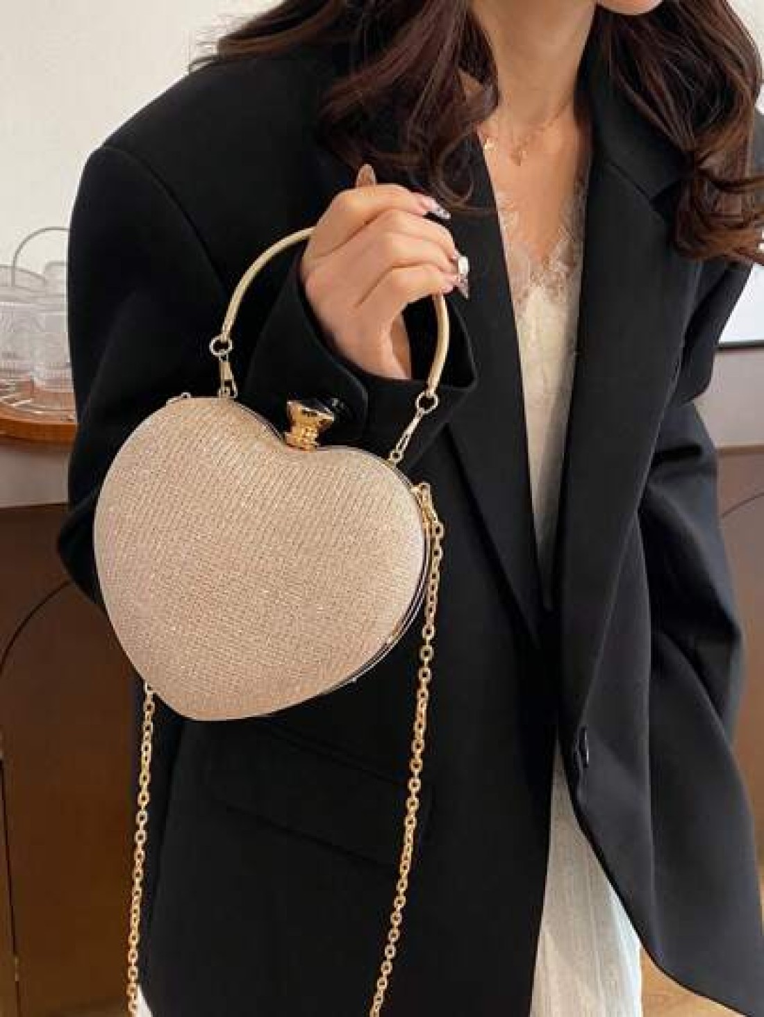 Luxury Handbags Clutch Purses Heart Shape Chain Women Ladies Evening Bags