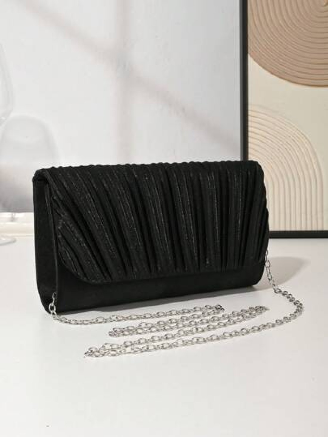 Women Elegant Pleated Satin Evening Clutch Handbag For Wedding Party Formal Occasion Envelop Flap Chain Shoulder Crossbody Bag Perfect For Party Wedding Prom Dinner Banquet Matching With Holiday Party