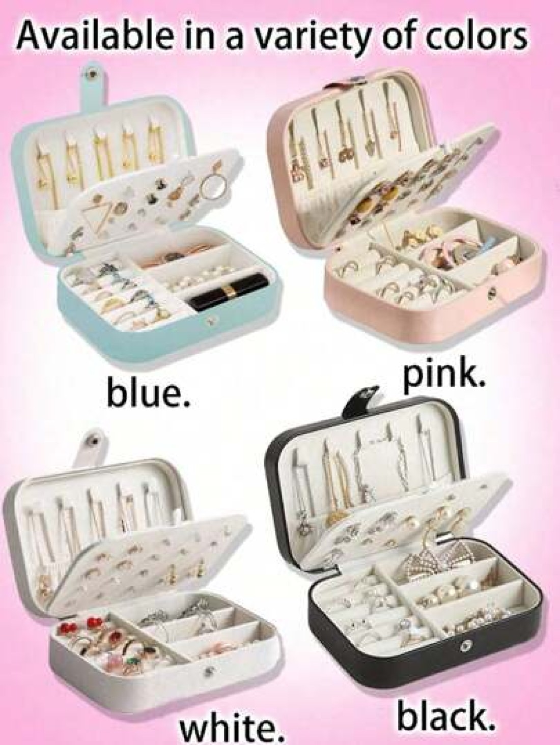 1pc Portable Travel Jewelry Box Fashion Zipper Jewelry Case Mini Ring Box Waterproof PU Leather Storage Bag Jewelry Organizer And Container With Velvet Lining For Rings Earrings Pendants Necklaces Bra