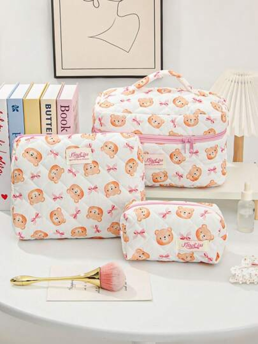 1 Piece Large Capacity Women Makeup Bag Fashion Sweet Style Cosmetic Bag Set Printed Wash Bag Sorting Storage Bag Vanity Organizer Beauty Case Zipper Pouch Makeup Bag Toiletry Bag Versatile Storage Ba
