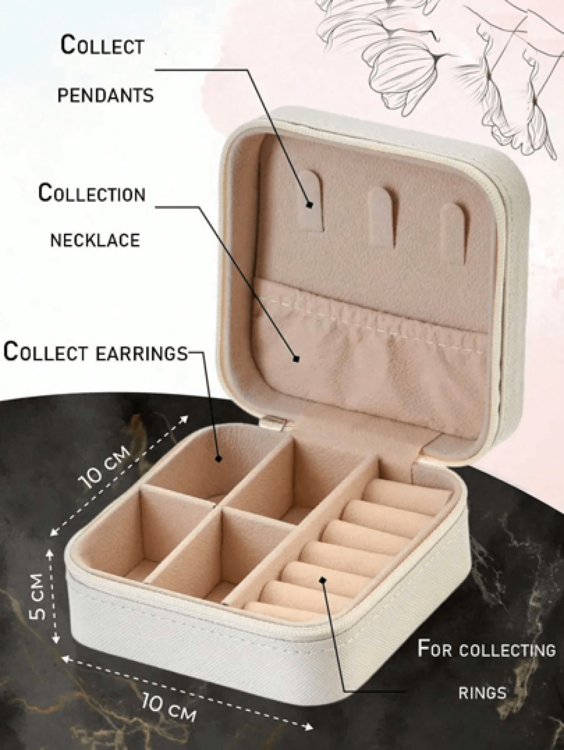 1 Pc Portable Travel Jewelry Box Large Capacity Jewelry Storage Box Household Makeup Organizer Lockable Jewelry Case Small Compact Travel Jewelry Organizer For Earrings Necklaces Rings Dust Proof Jewe