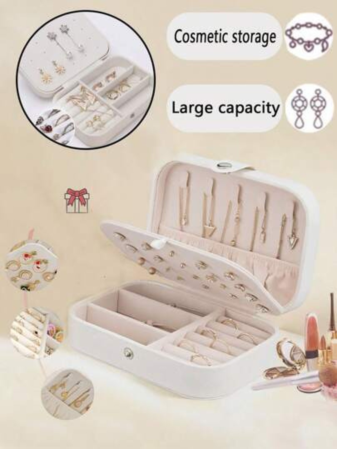 Large Capacity Jewelry Organizer Box Portable Travel Case For Earrings Rings Necklaces Multi Layer Storage With Zipper Makeup Toiletry Essentials Gift For Women Makeup Organizer