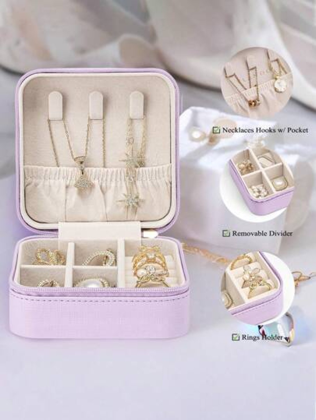 1pc Portable Travel Jewelry Box Mini PU Earring Ring Storage Case Minimalist Makeup Organizer Box Detachable Jewelry Display Tray Multifunctional Desktop Storage Box For Rings Pendants Earrings Neckla
