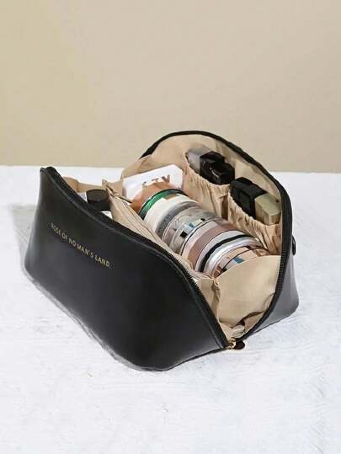 Waterproof PU Leather Makeup Bag Large Double Layer Cosmetic Organizer Travel Toiletry Case For Skincare Essentials Summer Vacation Home Bathroom Storage Makeup Organizer