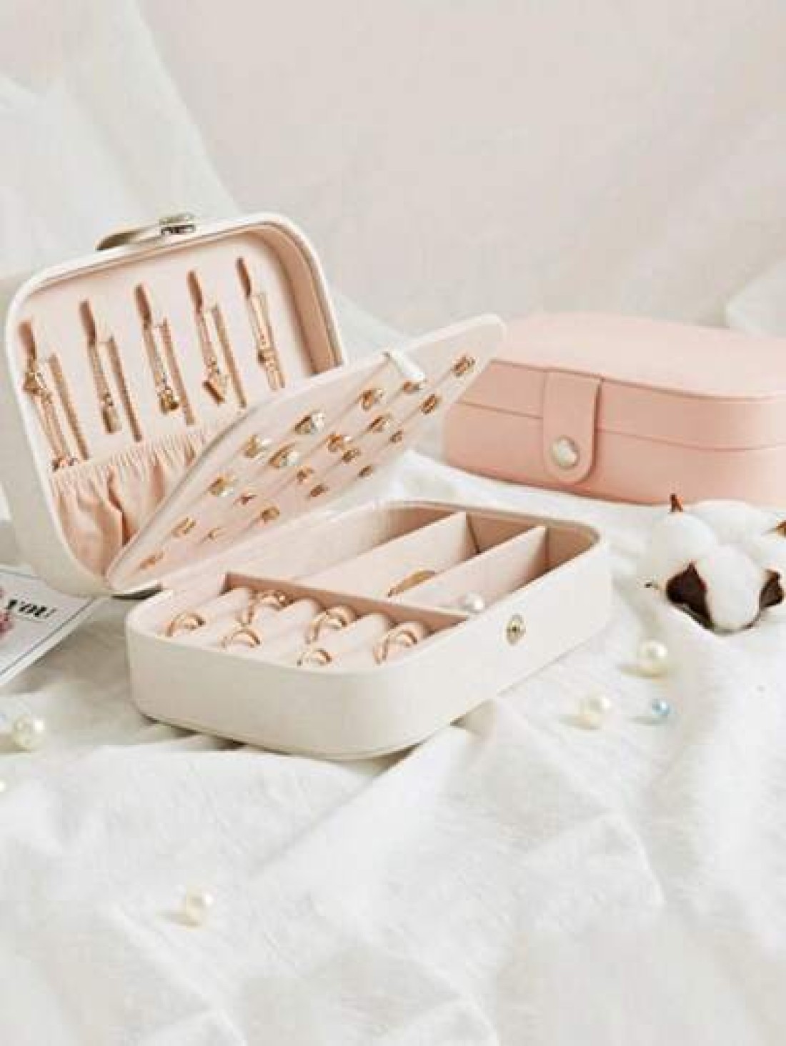 1pc Portable Jewelry Organizer Case Multifunctional Makeup Box Vanity Makeup Tray Foldable Large Capacity Travel Jewelry Display Box Jewelry Gift Box Minimalist Flip Cover Makeup Organizer