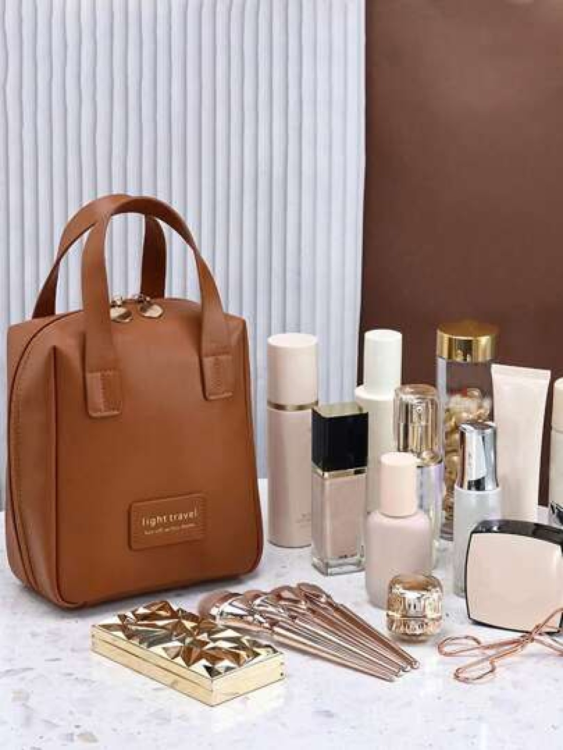 1pc Multifunctional Makeup Bag Portable Travel Organizer Waterproof Cosmetic Pouch Hanging Toiletry Bag Storage For Makeup Brushes Beauty Tools Skincare Jewelry Lipstick Accessories Bathroom Travel Es