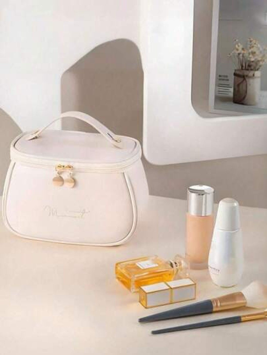 1pc Waterproof Handbag Large Capacity Cosmetic Bag Oil Proof Storage Makeup Bag Bathroom Cosmetic Bag Portable Travel Toiletry Bag Suitable For Lipstick Makeup Eyeshadow Palette Skincare Makeup Brushe
