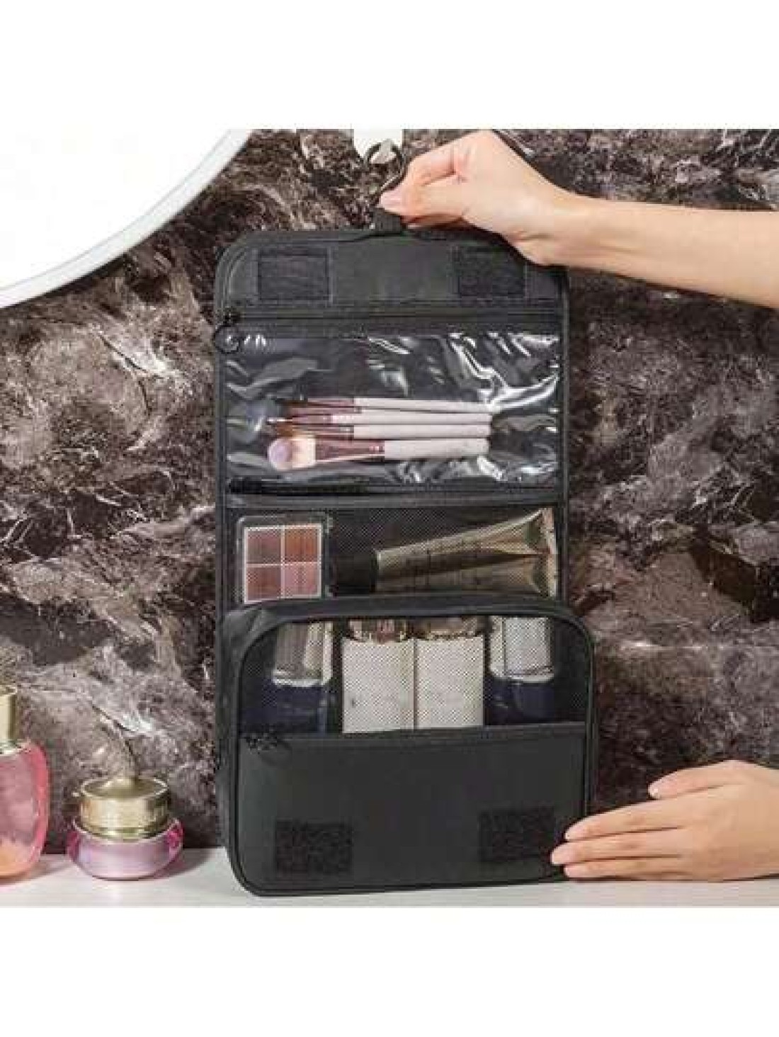 1pc New Fashionable Cute Travel Toiletry Bag Cosmetic Organizer Bag Hanging Makeup Bag Shower Room Accessory Portable Cosmetic Storage Bag Multi Functional Wet Dry Separation Foldable Waterproof Large