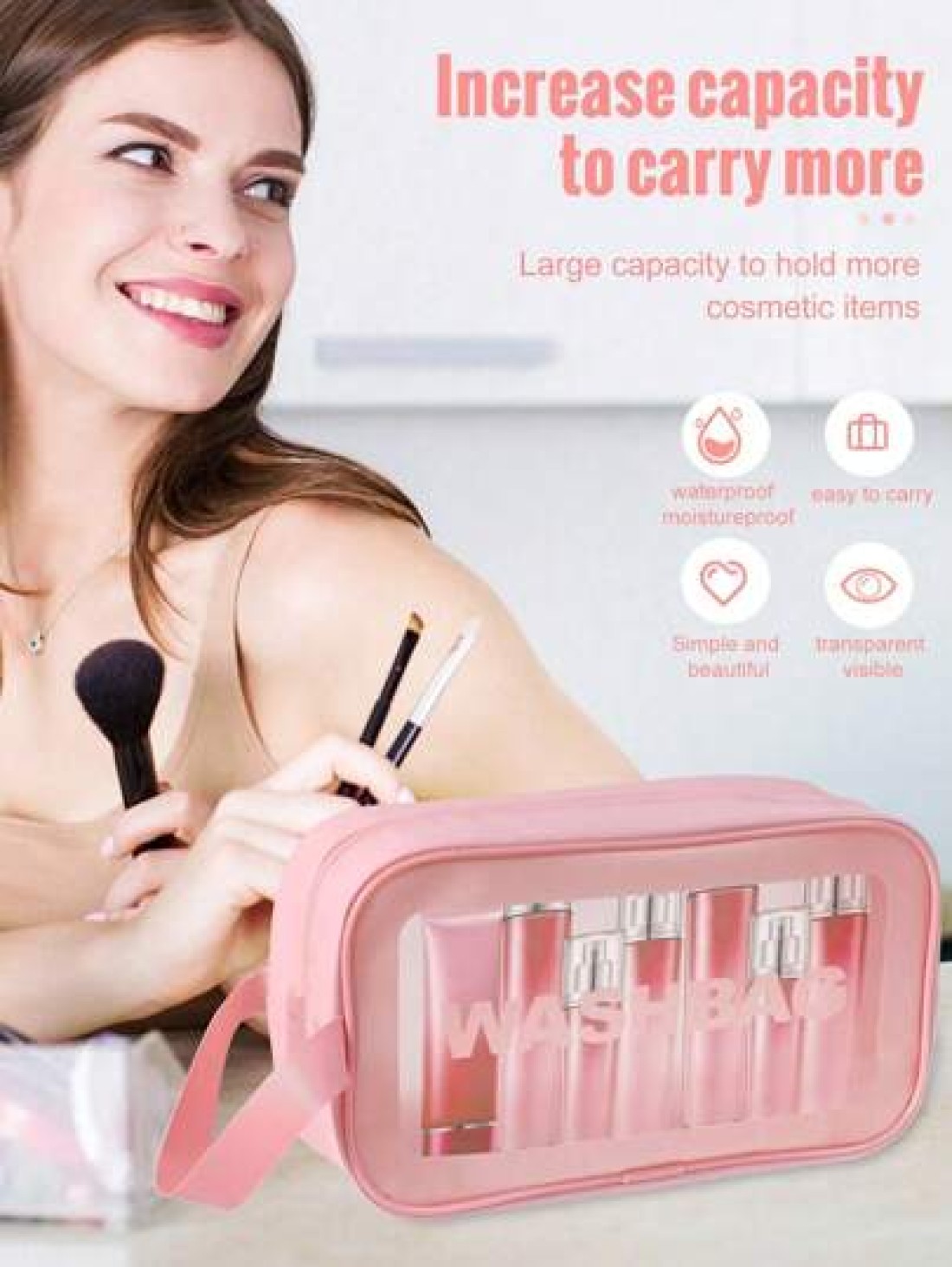 3 1pc Large Capacity Waterproof Toiletry Bag Double Layer Makeup Organizer Bag Multi Functional Travel Storage Pouch Cosmetic Brush Holder Suitable For Cosmetics Makeup Tools Skincare Products Eyebrow