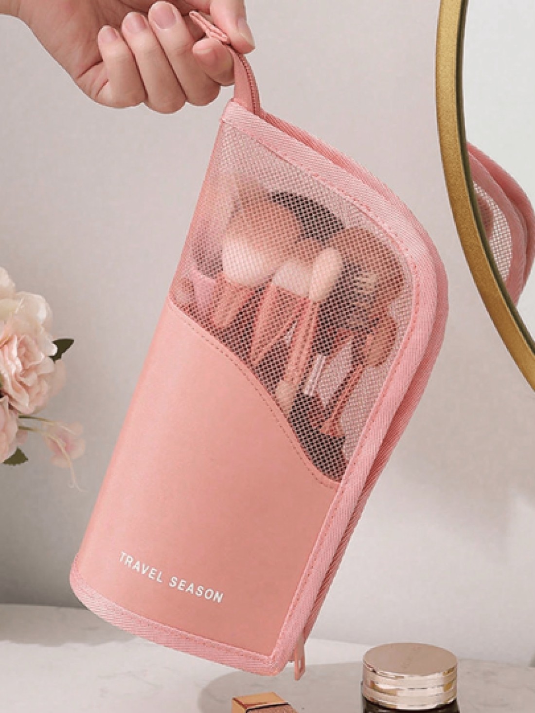 1pc Spacious Lightweight Portable Travel Toiletry Bag Multifunctional Cosmetic Makeup Organizer Pouch With Zipper Closure Suitable For Lipstick Brushes Skincare Phone Coins Small Items For Home Travel